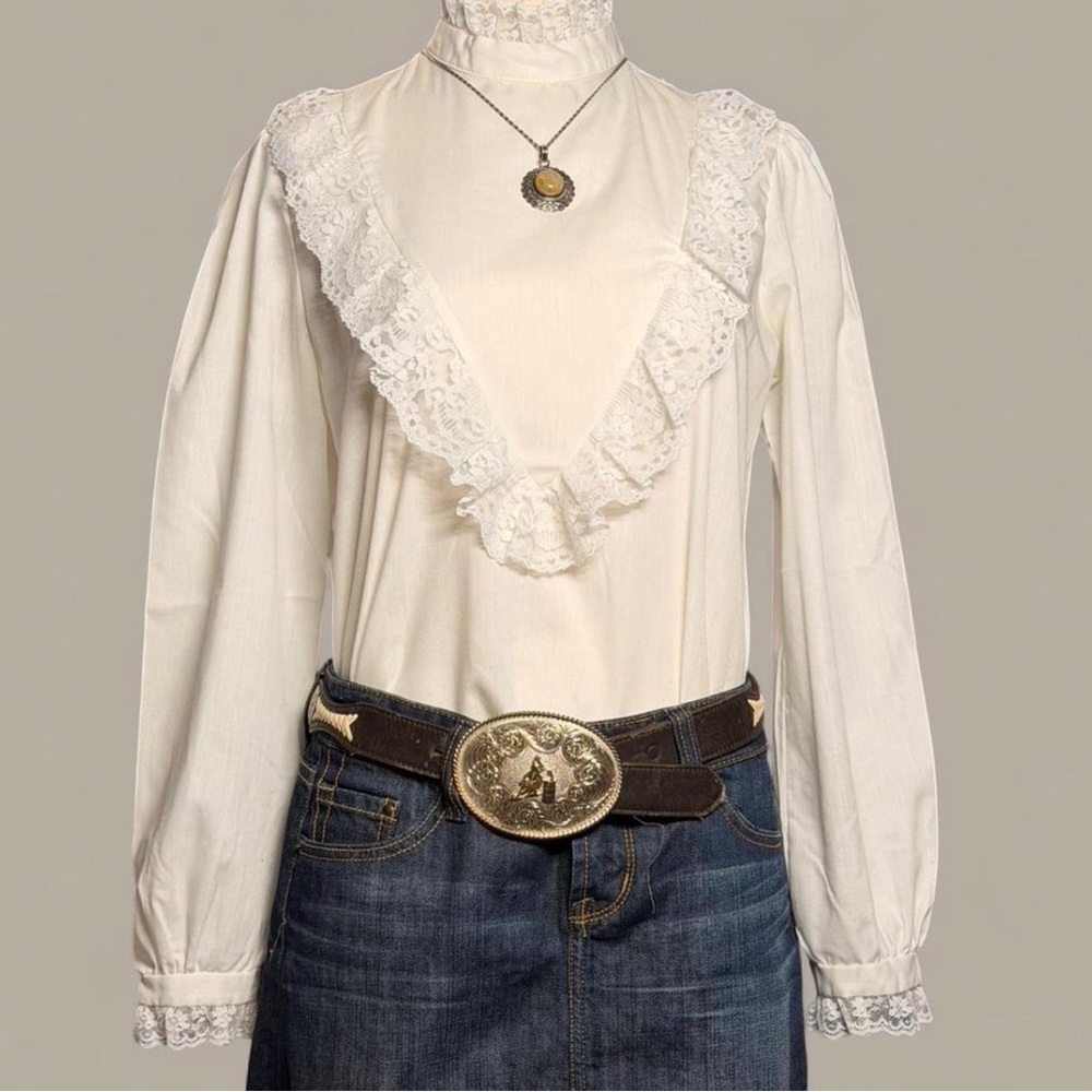 Ivory Lace Ruffle Victorian Blouse - Picture 3 of 8